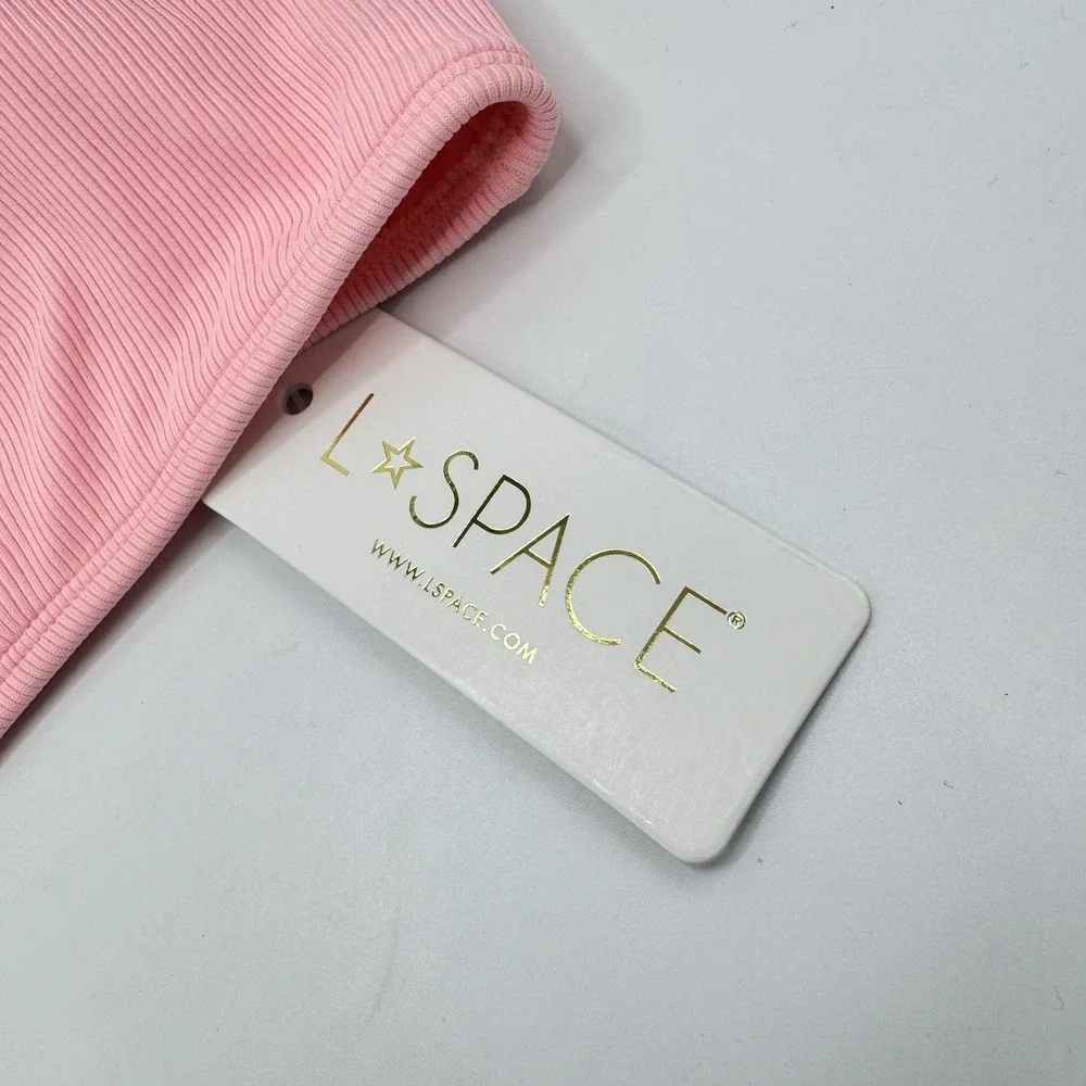 L*Space Axel Bikini Top Large NWT Crystal Pink Ribbed Designer Swimwear